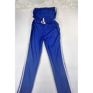 Blue Strapless Track Jumpsuit Women Small Athletic Side Stripe Drawstring